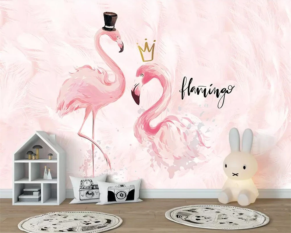 

Beibehang Mural wallpaper Nordic pink couple flamingo children's room background wall home decoration TV background 3d wallpaper