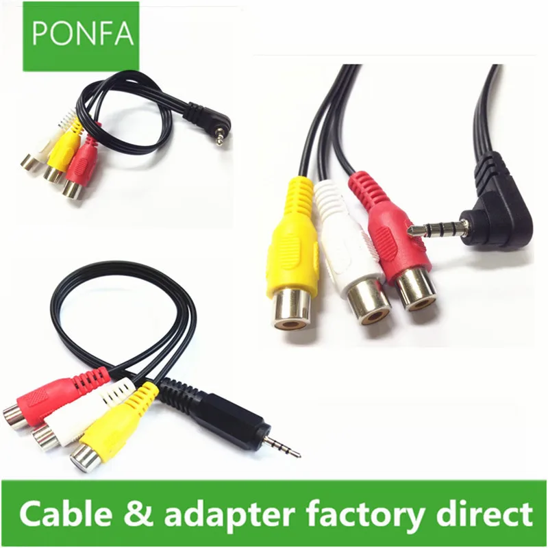 90 Degree 3.5mm 4 pole Male To 3 RCA Female A/V video Cable Adapter For HDTV DVD 0.2M/20CM