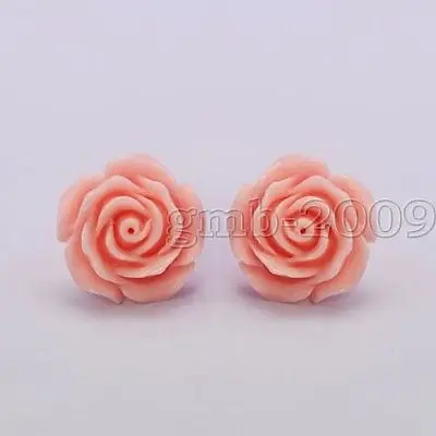 New Pretty 12mm Corl Pink Rose Flower 925 CZ Stud Errings Water drop gem Onxy stone 925 CZ Fine JewelryLuxury Girls Wedding