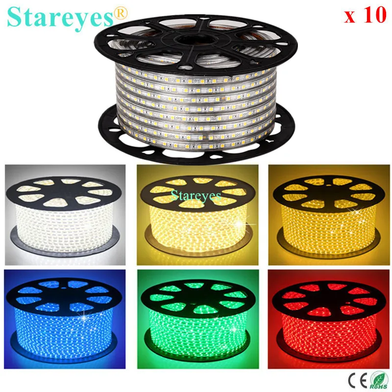 

Free shipping 10 Rolls 1000 Meters SMD 5050 8mm PCB 60LED/M AC220V Led Strip IP67 Waterproof Flexible Led tape RGB Light Ribbon