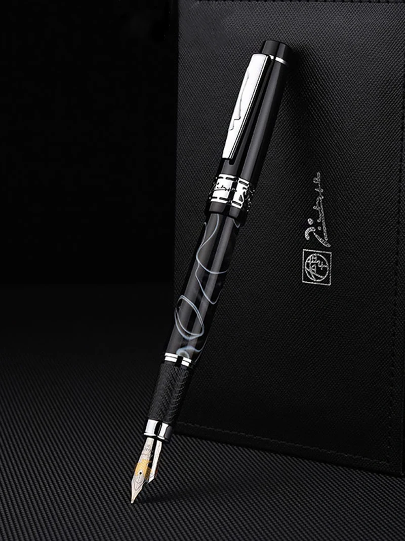 Picasso 915  Marble Celluloid Fountain Pen 22KGP Medium Nib Black-Gray Eurasian Feelings Gift Box Optional Writing Gift Pen