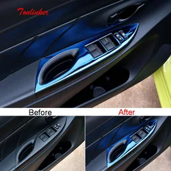 Tonlinker Car door Window lift button Cover for Toyota Vios/Yaris 2014-18 Car Styling 4 PCS ABS/Stainless Steel Cover stickers