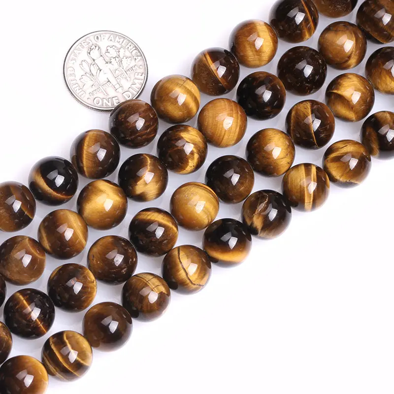 Natural Stone Yellow Tiger Eye Round Bead For Jewelry Making Strand 15\