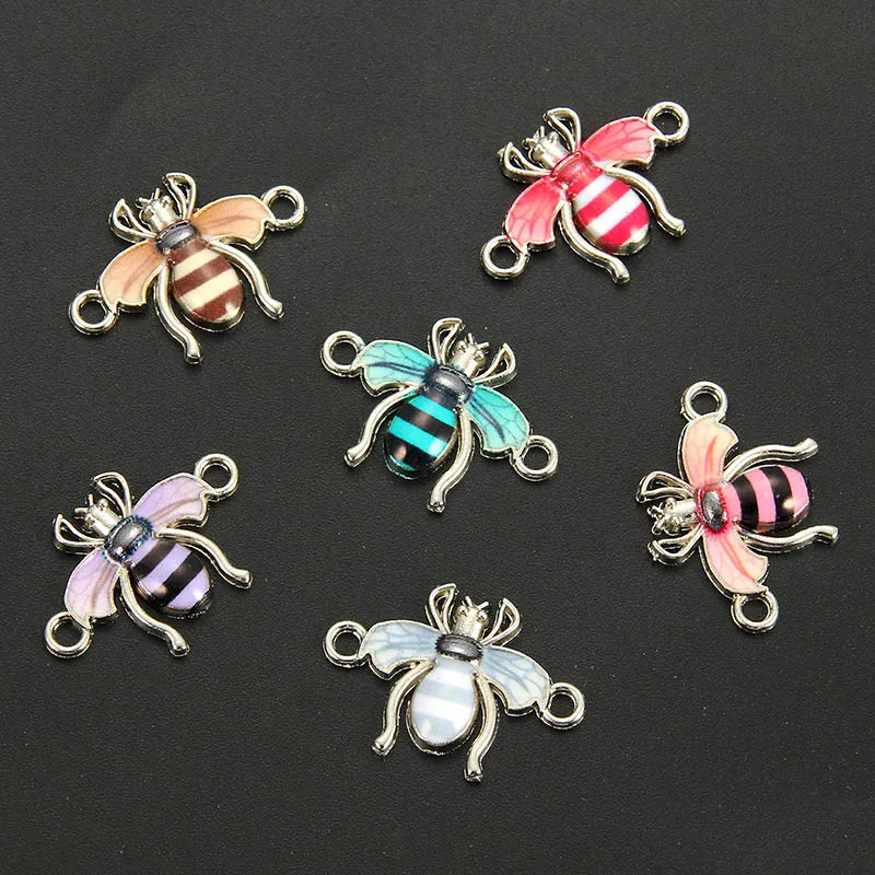 10pcs Colorful Random Bee Enamel Alloy Connectors Bracelets Charms For DIY Necklace Accessories Fashion Jewelry Finding