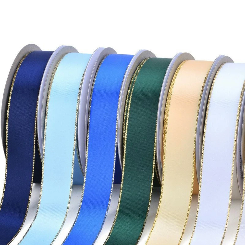 10 Yards 10MM/22MM/38MM Glitter Gold Edge Double Sided Satin Ribbon Christmas Decor Materials Hair Bows Gift Packing