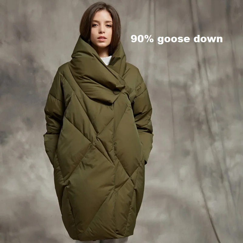 

Goose fur coats Winter Luxurious warm 90% real goose down coat female high collar black green thicker warm down coats wq125