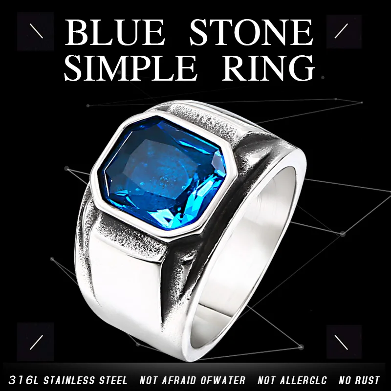 BEIER 2018 Vintage Engagement Imitation Square green/blue Stone Fingel Ring For Women/Men Stainless steel Love Jewelry BR8-586