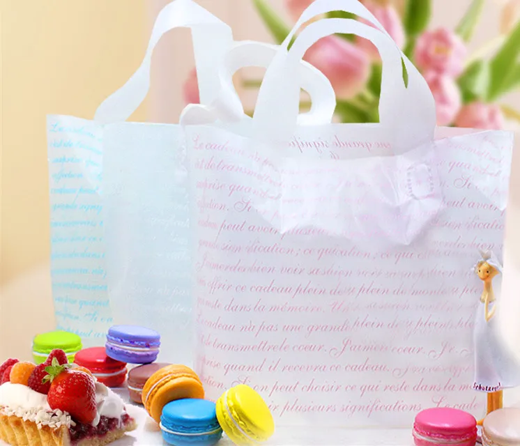 

3 Colors Matte Clear Plastic Shopping Bag With Handle Clothes Gift Packaging Food Handle Bags 200pcs/lot Free shipping