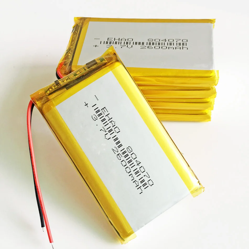 10 pcs 3.7V 2600mAh 804070 Lithium Polymer LiPo Rechargeable Battery For Solar LED lights speaker PAD DVD Power bank