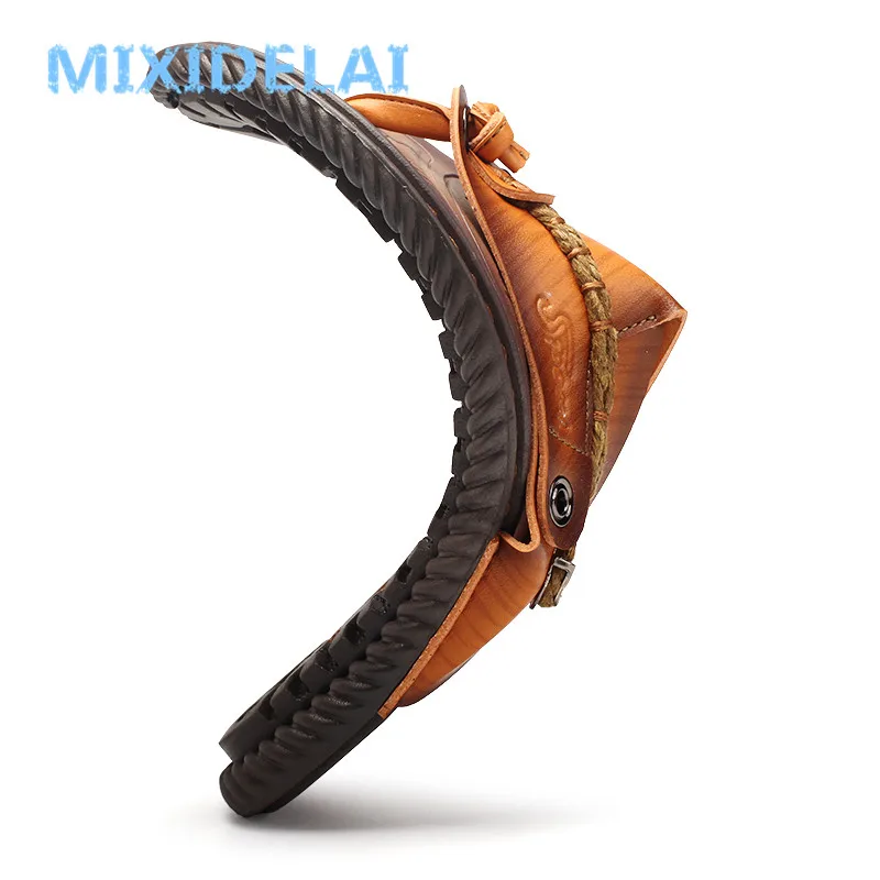 MIXIDELAI Men Sandals Summer Shoes Men Beach Sandals Brand Men Casual Shoes Flip Flops Leather Sneakers Men Slippers Size38-46