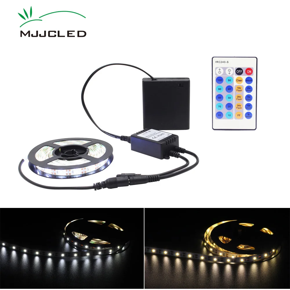 Dimmable LED Strip Kit Battery Powered LED Strip Light Waterproof Flexible Tira LED Controller IR 24 Keys Remote Control