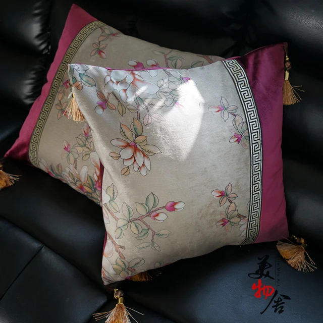 Freeshpping Pillow Case New Purple Magnolia Embroidery Wedding Room Sofa Chair Bedding Hotel Decorative Cushion Cover Pillowslip