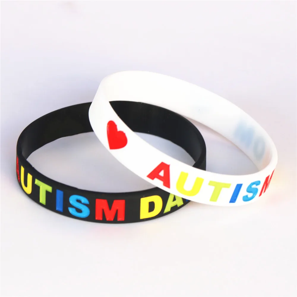 50PCS New Design Love Autism DAD and MOM Silicone Wristband Bracelet 2 Colours Available Black White Bangles Family Gifts SH123