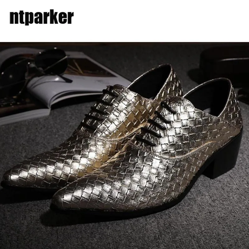 

ntparker Luxury Man Shoes Genuine Leather Handmade Ponited Toe 6.5cm Heels Party Wedding Shoes for Man, Big Sizes US6-US12