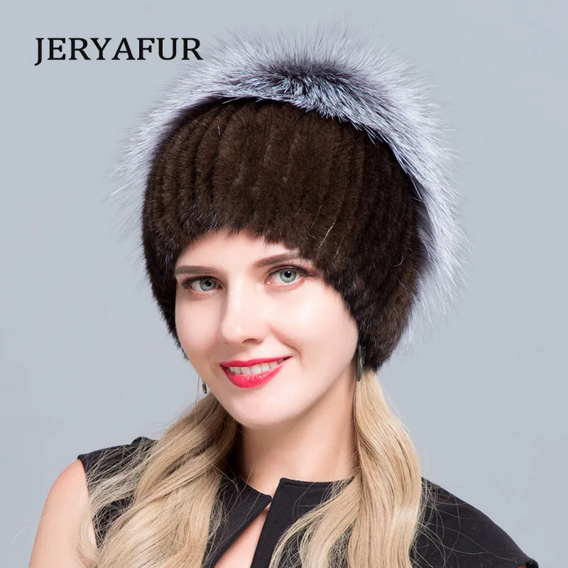 

Вязаная шапка JERYAFUR из меха животного, модная шапка из меха норки, зимняя женская Лыжная шапка для путешествий