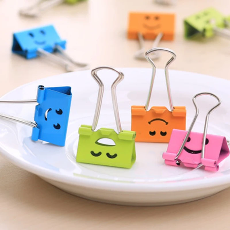 M&G Color smiley face clip, long tail clip, 19mm/25mm/32mm metal hollow clip, dovetail clip, note holder