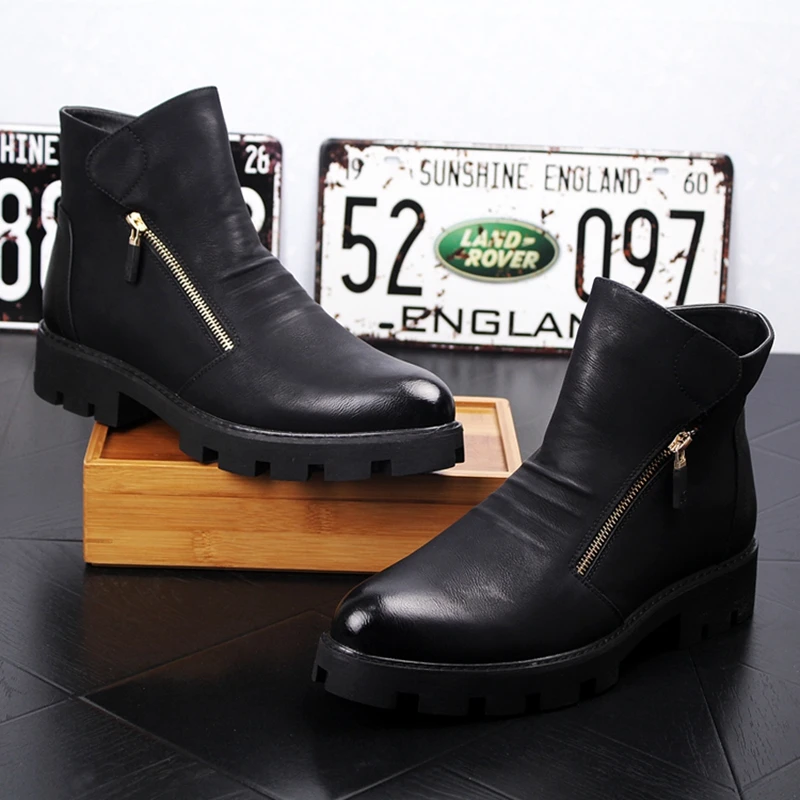 New Arrival Men Fashion Casual Ankle Boots Spring Autumn Pointed Toe Side Zipper Black Chelsea Boots Male Brogues Botas Hombre