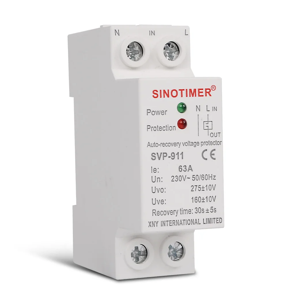 MINI Size 27mm 230V AC 63A Din Rail Automatic Recovery Reconnect Over Under Voltage Relay Protective Breaker Voltage Protector