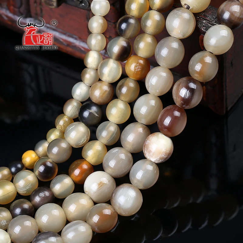 20PCS Tibetan style Natural yak horn prayer beads hand-chain necklace DIY beads for jewelry making 6mm 8mm 10mm hole 1.0mm