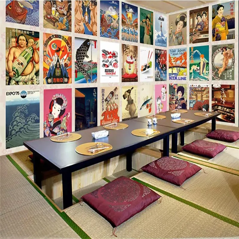 Custom 3d wallpaper authentic Japanese sushi cuisine background wall high-grade waterproof material