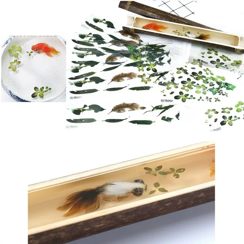 5Pcs 3D Leaves Clear Water Grass Film Sticker For Resin Goldfish Painting Jewelry