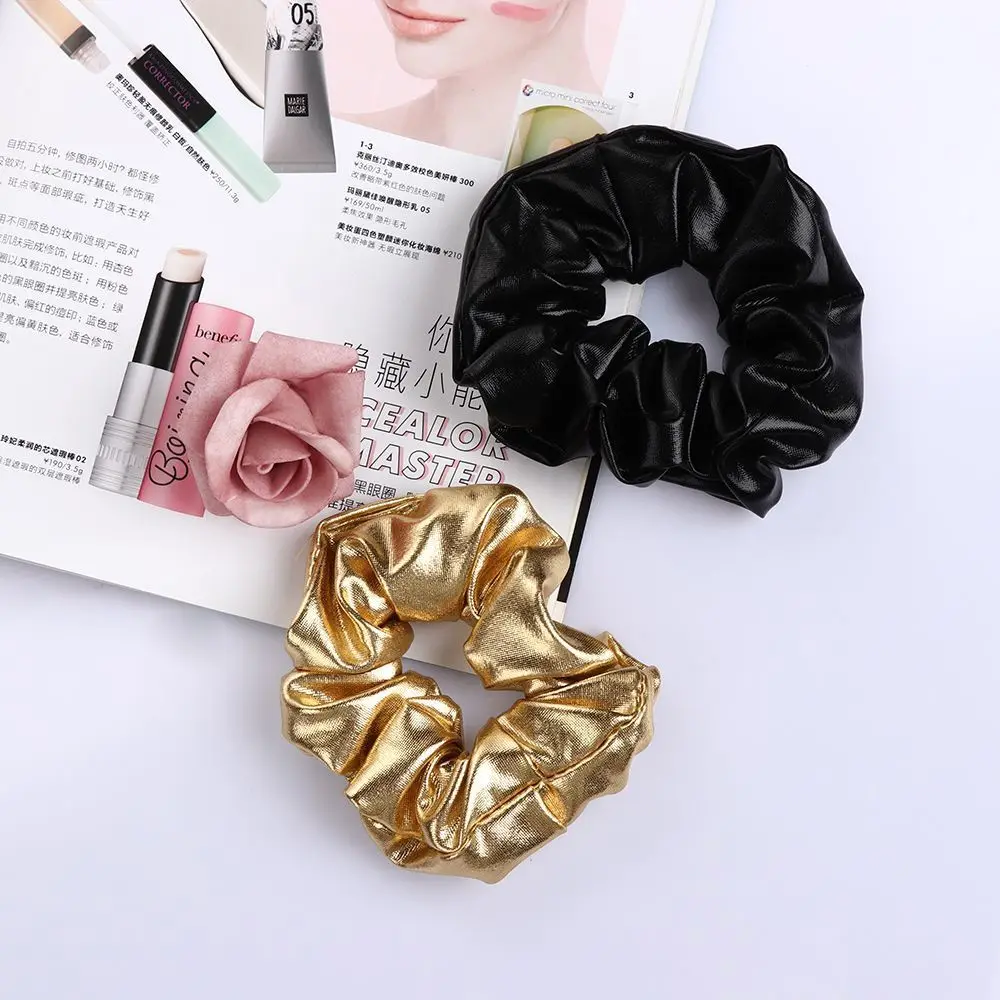 بولي Leather الجلود الشعر العلاقات للنساء الفتيات الذهب الأسود مطاطا هيرباند ذيل حصان حامل Scrunchie حبل إكسسوارات الشعر أغطية الرأس