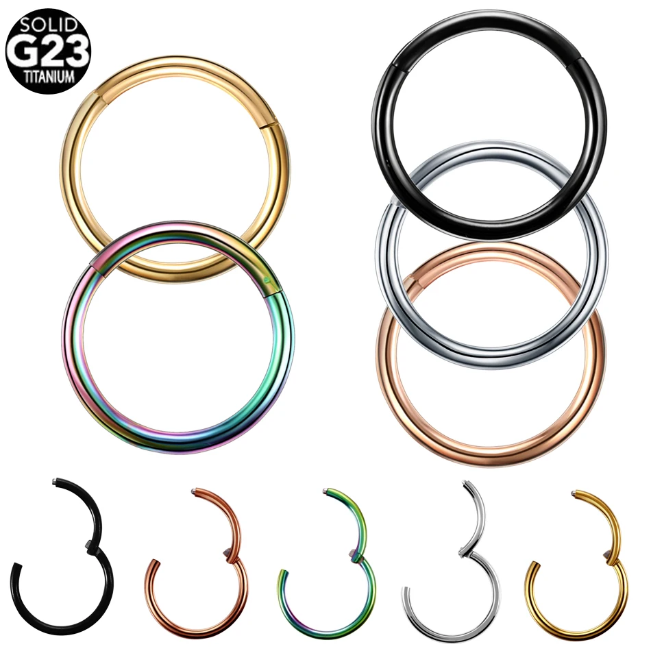 

50Pcs/lot G23 Titanium Hinged Segment Nose Ring Nipple Clicker Ear Cartilage Tragus Helix Lip Piercing Body Jewelry 14G 16G