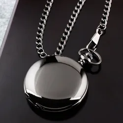 Retro Black Fashion Silver Smooth Steampunk Quartz Pocket Watch Stainless Steel Pendant 30CM Chain for Men Women relogio