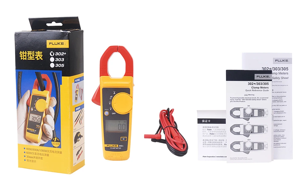 Fluke 302+ Digital Clamp Meter AC/DC Tester With Ohm, Continuity Measurement + soft Carry Case