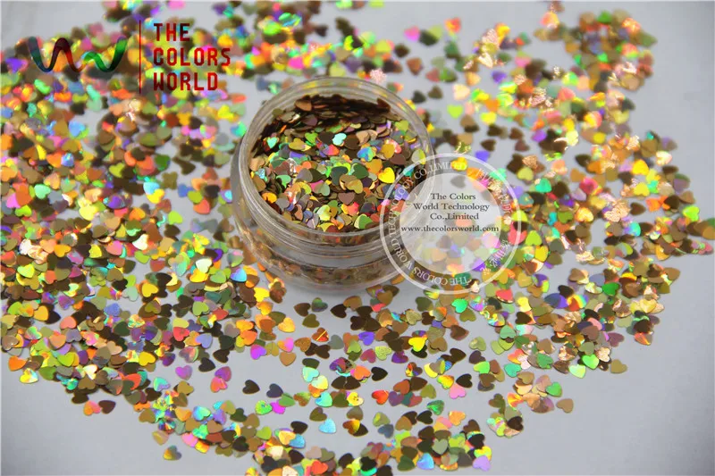 

TCA201 Laser Red Gold Color Heart Shape 3MM Size Glitter Specular luster glitter for nail,tatto,Art decoration and others
