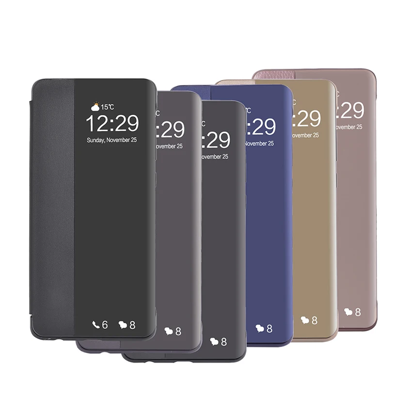 Funda de cuero con tapa para teléfono móvil Huawei, carcasa rígida con ventana delgada para Huawei P30, P40, P50 Pro, P20 P, 30, 20 Lite, P30pro,