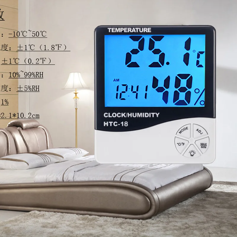 Sala Display luminosa retroilluminata digitale per interni Max Min misuratore di temperatura e umidità termometro igrometro sveglia