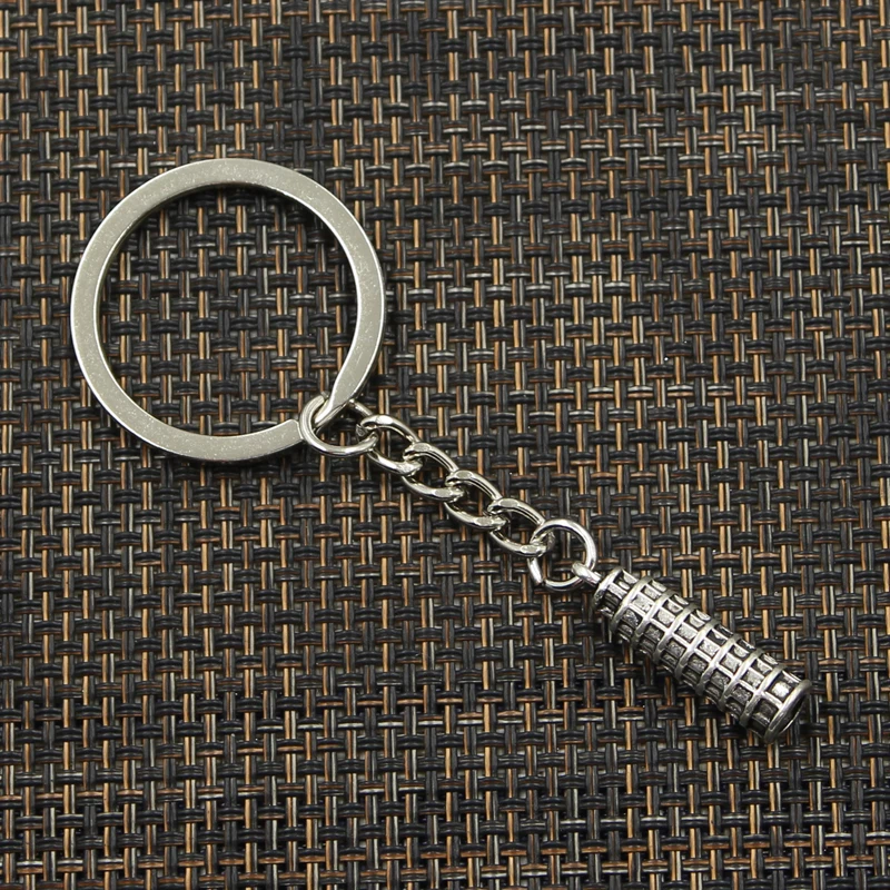 Fashion 30mm Key Ring Metal Key Chain Keychain Jewelry Antique Bronze Silver Color Leaning Tower Of Pisa Italy 25x7mm Pendant