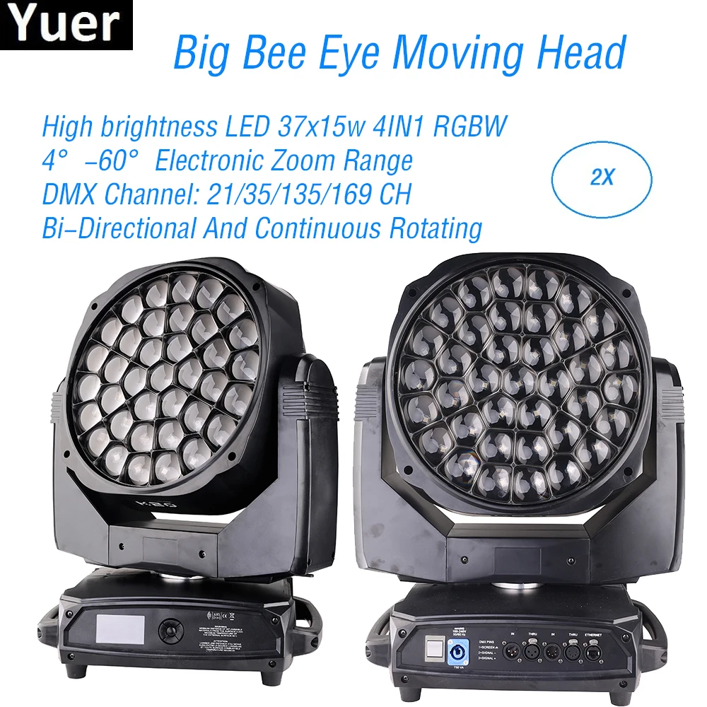 2Pcs/Lot 37x15W LED Big Bee Eye Wash Beam Moving Head Lights DJ Equipments Wash Effect Beam Stage Lights Disco Party Moving Head