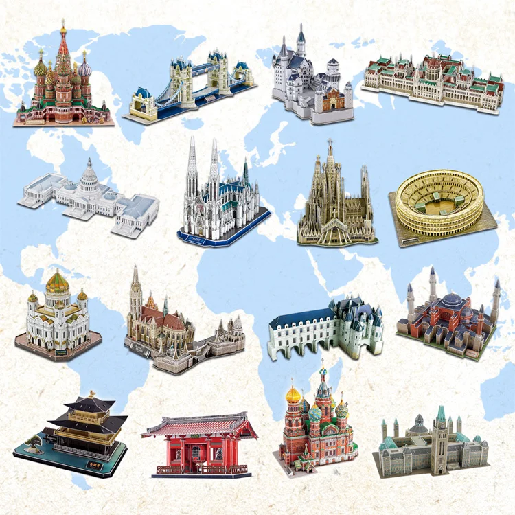 

hot selling 3d difficult architecture Jigsaw puzzle model paper diy learning&educational popular toys for boys & child & adult