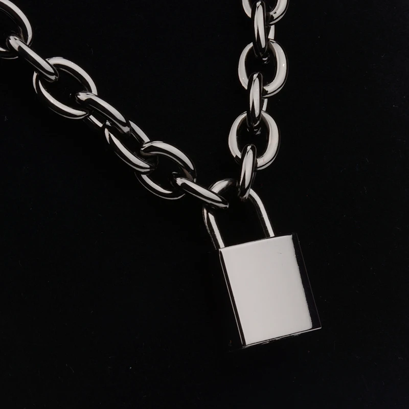 Gun Black Men Women Unisex Chain Necklace Heavy Duty Square Lock Padlock Choker Collar Link Necklace