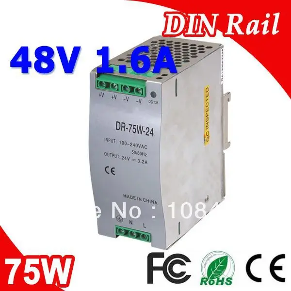 DR-75-48 LED Single Output Din Rail Switching Power Supplies Transformer DC 48V 1.6A Output SMPS