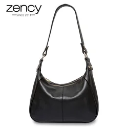 Zency Women Shoulder Bag 100% Genuine Leather Classic Black Fashion Crossbody Messenger Purse For Female High Quality Handbag