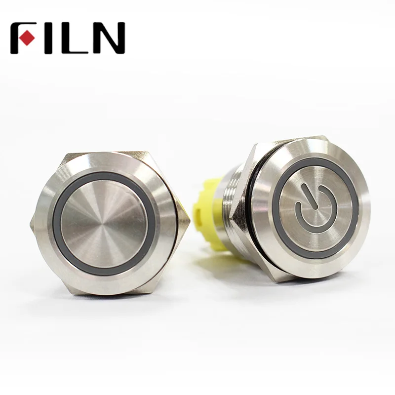 19mm Stainless Steel anti vandal Momentary 3v 5v 6v 12v 24v Ring LED push button switch with power logo