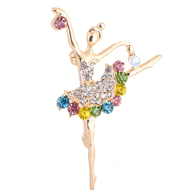 Di modo Oro-Ballerina di Colore di Figura Della Ragazza Spille Per Le Donne di Cristallo Multicolore del Strass Spilla Risvolto Spilli Figura Dei