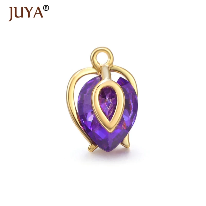 JUYA Creative Purple Zircon Rose Pendant Charms Accessories For Earrings Making Handmade DIY Bracelet Necklace Findings