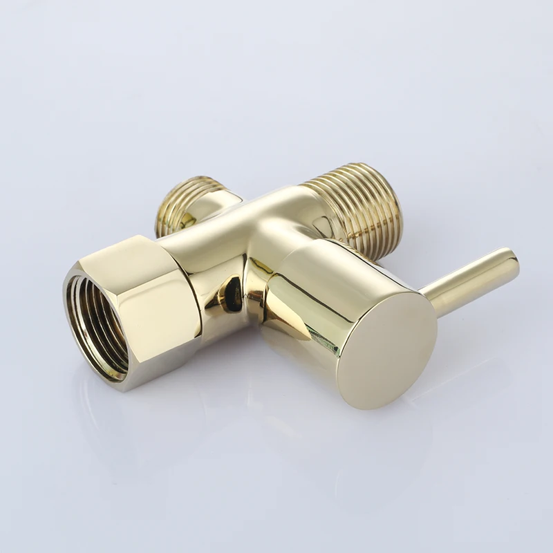 Gold Solid Brass angle valve 7/8*7/8*1/2 T-adapter with Shut-off Valve, 3-way Tee Connector for Handheld Bidet 15/16