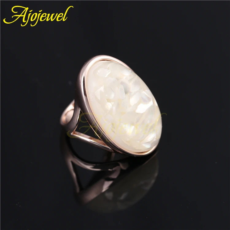 Ajojewel White Shell Single Stone Ring New Luxury Big Rings Golden Finger Jewelry Anillo