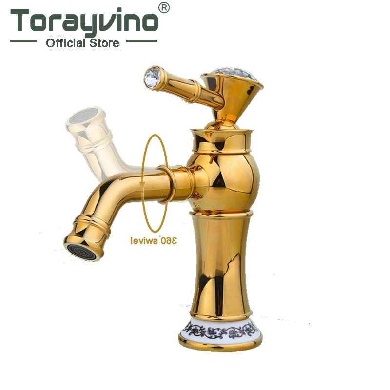 

Torayvino New Arrival Bathroom Basin Faucet Gold Finished Brass Mixer Tap torneiras para banheiro Deck Mounted Faucets