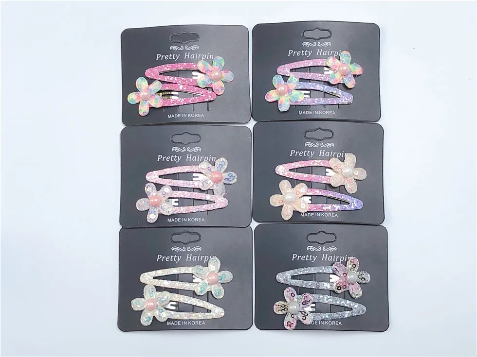 

Boutique ins 12Pairs Fashion Cute Glitter Floral Snap Clips Solid Sequin Flower Barrettes Princess Headwear Hair Accessories