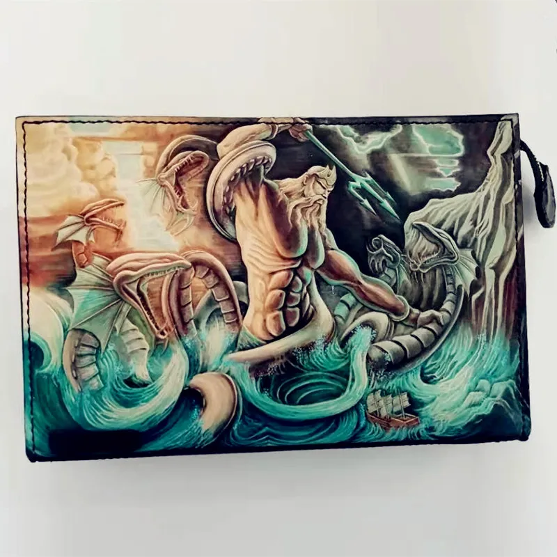 Original Design Handmade Women Men Vegetable Tanned Leather Bag Money Holder Clutch Purse Clutches Cow Lerther Envelope