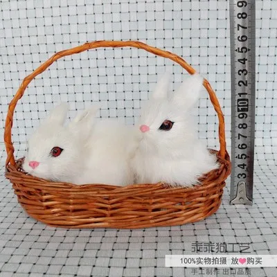 

simulation cute white rabbit with basket 14x19x10cm model polyethylene&furs rabbit model home decoration props ,model gift d815