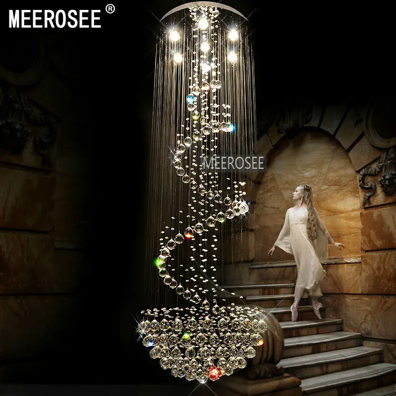 Lustre en cristal de longue taille luminaire lustre moderne de cristal lumière pour hall escalier escaliers foyer éclairage d'escalier en cristal