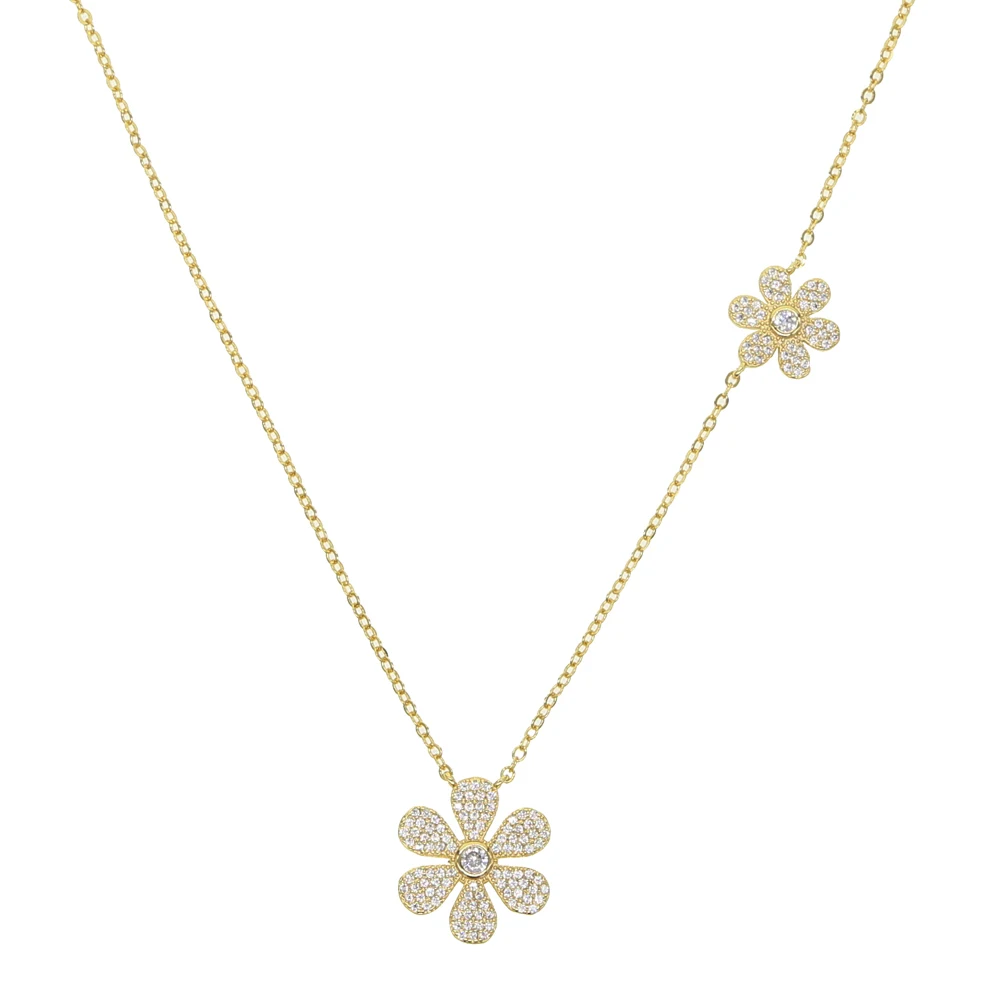 Double daisy flower necklace beautiful fashion women jewelry micro pave cz flower charm chain collar view 3