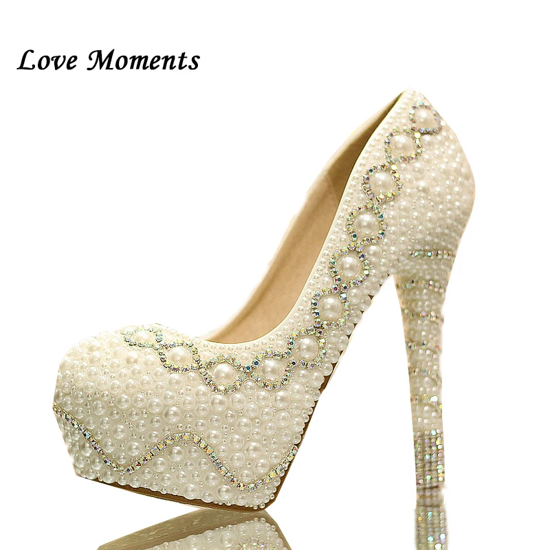 Love Moments white/ivory fashion womens wedding shoes woman high heel platform shoes gentlewomen bridal shoes female High Pumps